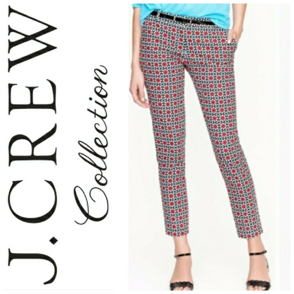 J.Crew Red & Navy Geometric Slim Crop Pants